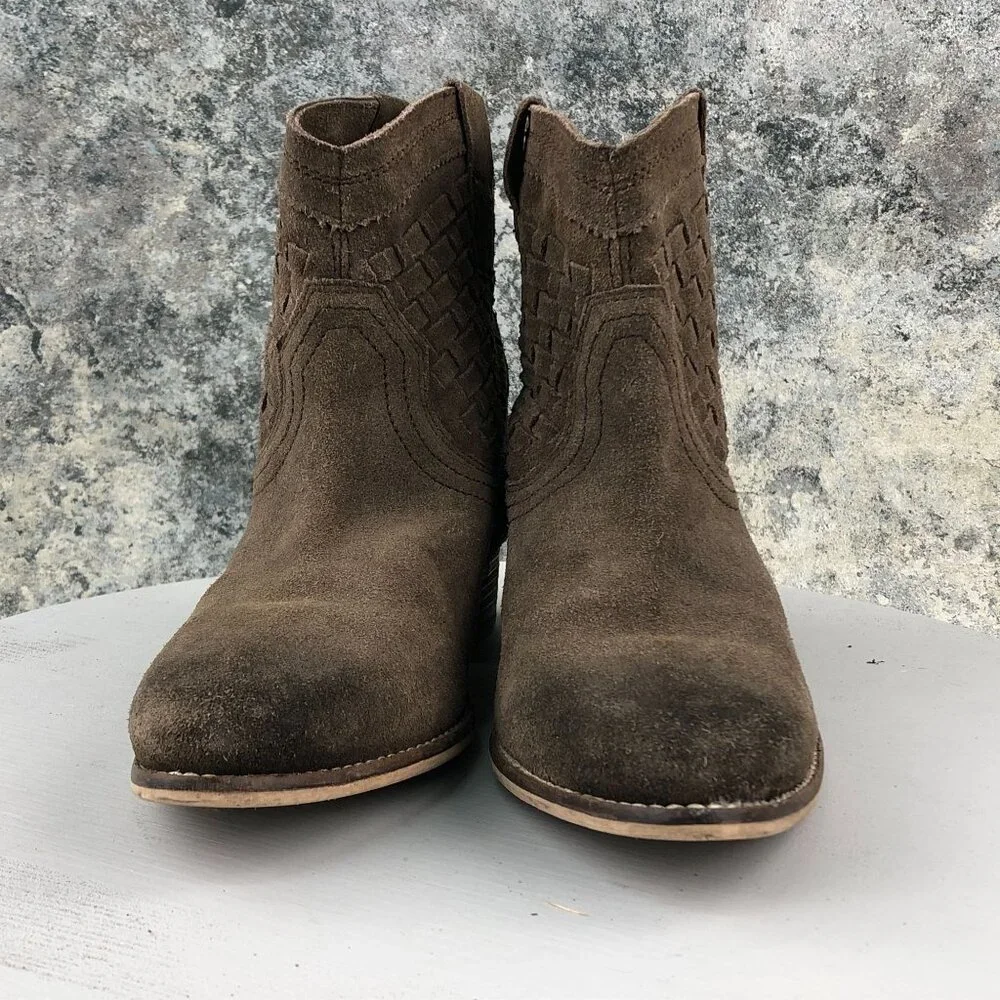 Skechers Women's 9 Brown Suede Woven Western Block Heel Ankle Booties 48463